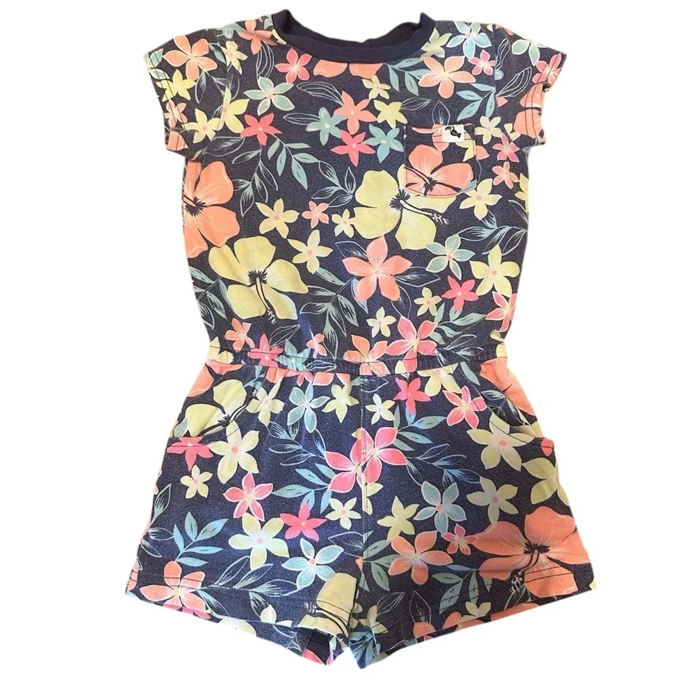 Carter’s Navy Floral Romper Tropical Print Short Sleeve One-Piece Toddler 2T